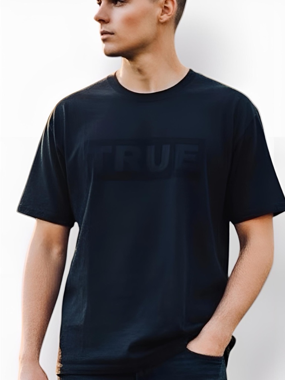 TRUE RELIGION Black Short Sleeve Crewneck Tee w Tonal 'TRUE' Logo Cotton T-shirt